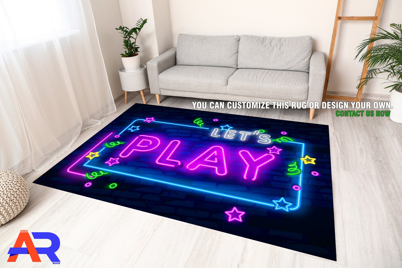 Lets Play Neon Rug, 90s Style Neon Print Rug, Lets Play Area Rug, Game ...