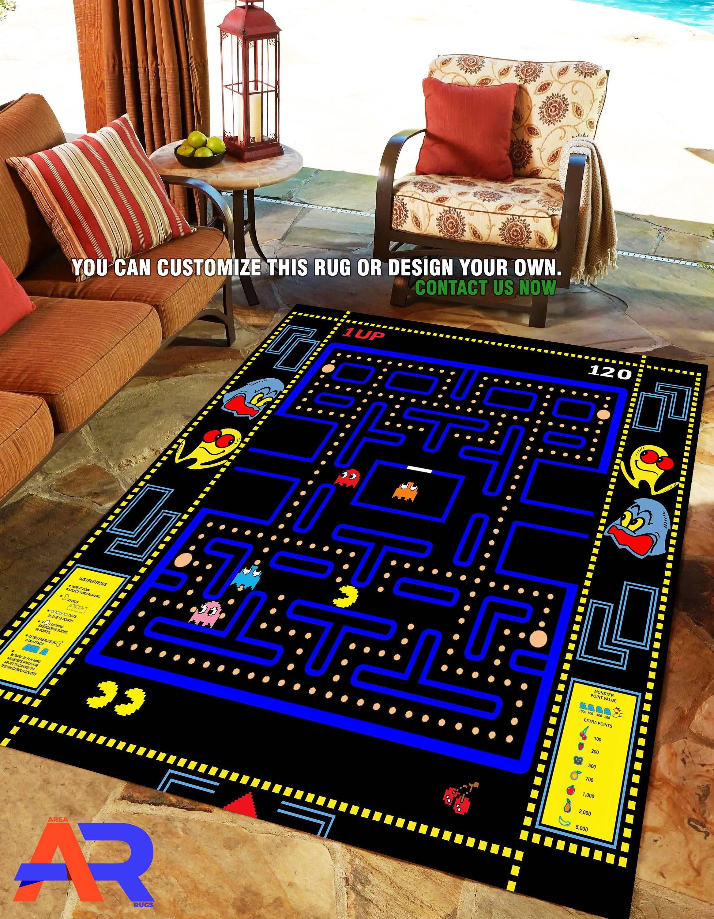 Large Vintage Rug, Rugs for Living Room, Retro Game Area Rug
