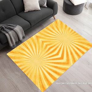 Pop Art Area Rugs, Yellow Area Rugs, Sun Rays And Polka Dots Rug, Gold And Butter Yellow Rug, Sun Stripe Rugs