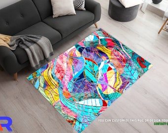 Abstract Area Rug, Mosaic Rugs, Colorful Area Rug, Customized Area Rugs, Abstract Rug, Stained Glass Rug, Stained Glass Mosaic Art Area Rug