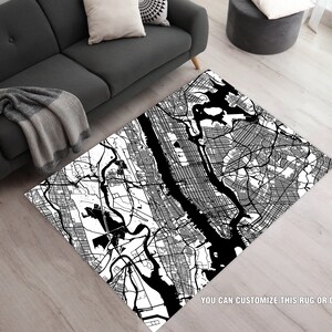 New York Rug, grijs en wit gebiedsdeken, stadsdeken, kaartgebiedsdeken, aangepast gebiedsdeken, New York Map Print Rug, grijze kaart kunstdeken