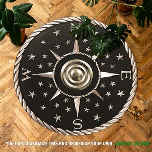 Floor Area Rug, Housewarming Gift, 3D Compass Rose Rug, Round Compass Carpet, Real Looking Non-Slip Compass Rose Rug, 3D Carpet, Home Decor