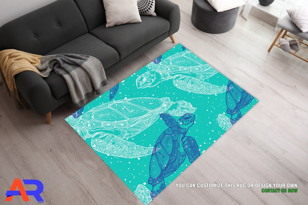 Turtle Rugs Sea Turtle Area Rugs Aqua Area Rugs Turtles Etsy