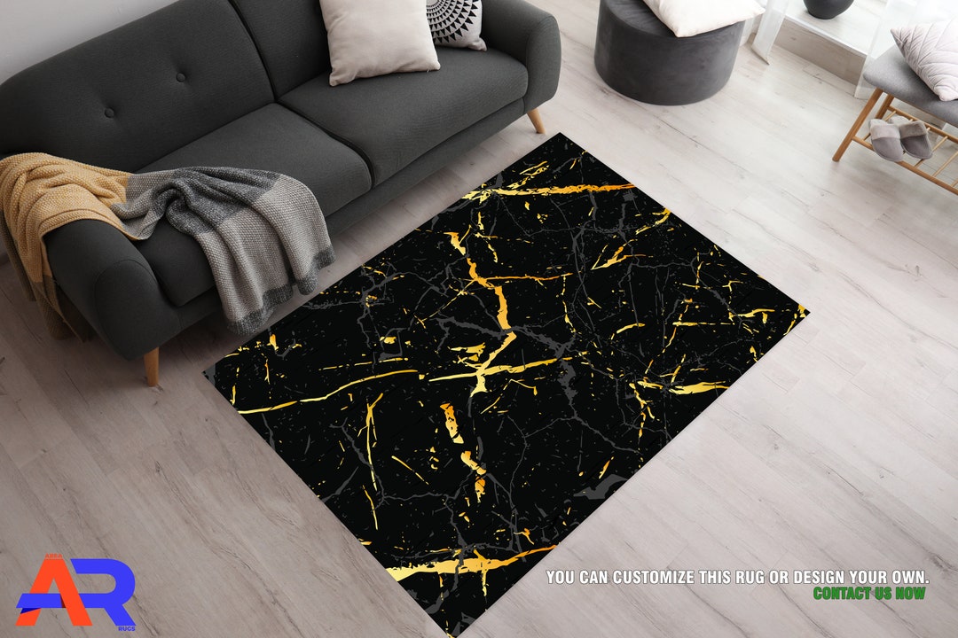 Black and Gold Rug Marble Area Rug Contemporary Area Rug Etsy
