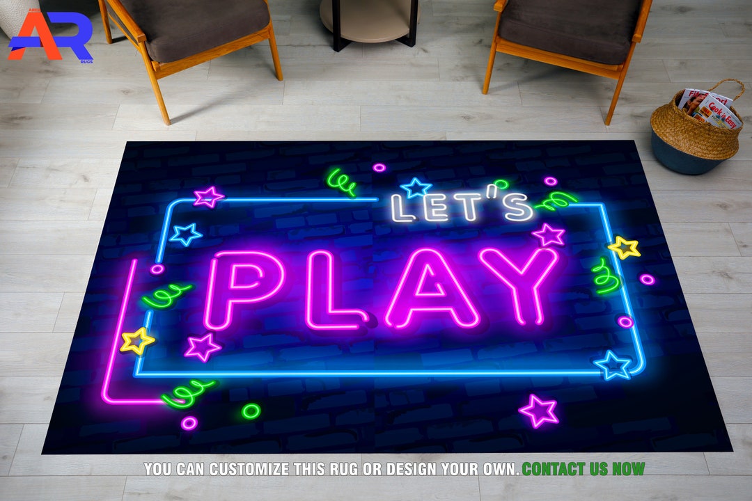 Lets Play Neon Rug, 90s Style Neon Print Rug, Lets Play Area Rug, Game ...
