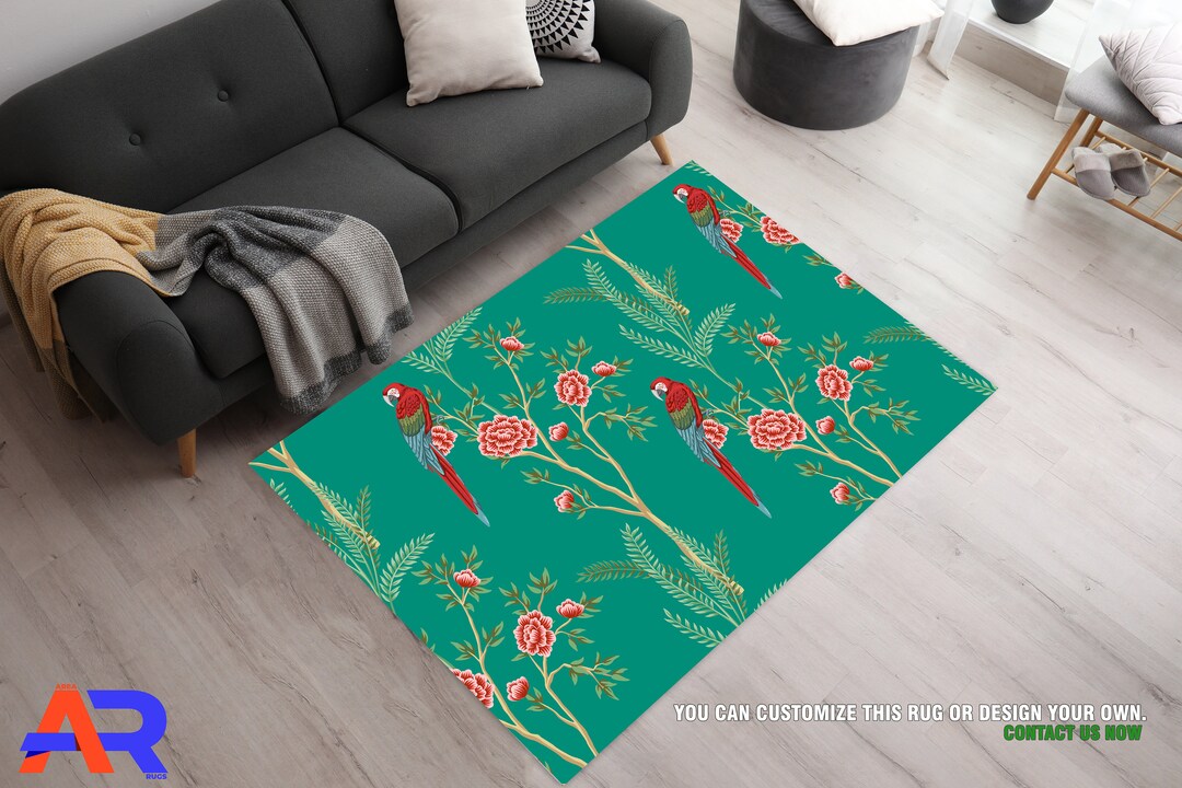 Green and Red Rugs, Tropical Design Area Rugs, Chinoiserie Area Rug ...