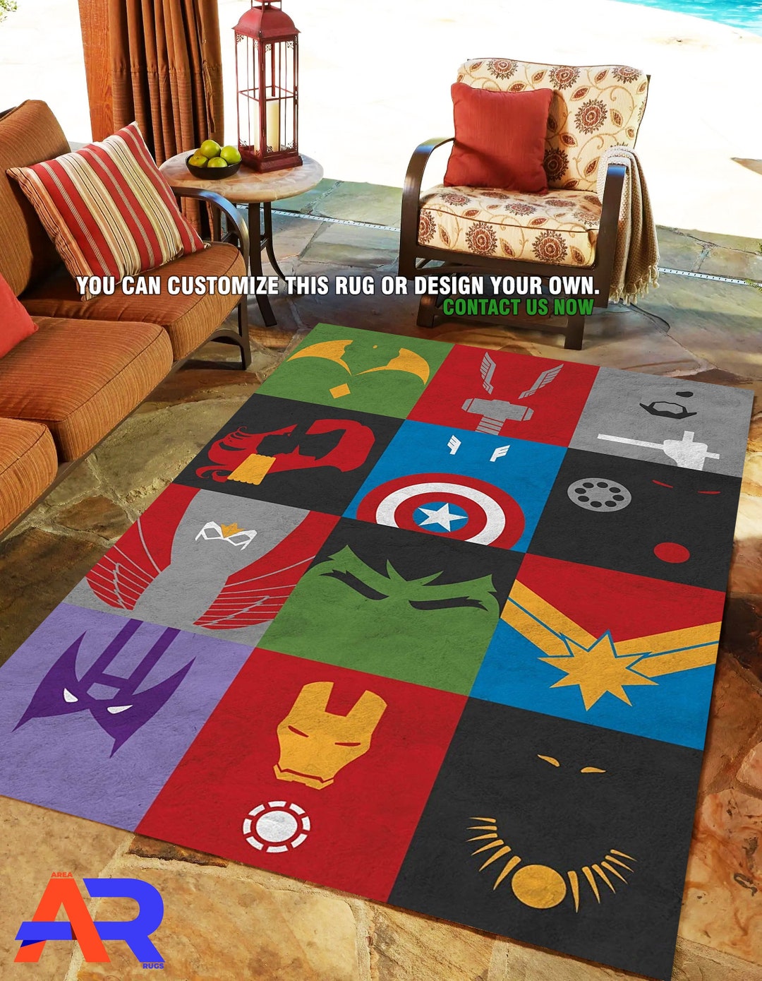 Superhero Room Decor, Super Heroes Logo Patterned Carpet, Captain ...