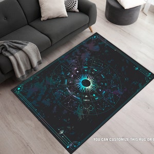 Tapis d'astrologie, tapis noirs, tapis artistiques holographiques, tapis fond ciel nocturne, tapis carte des étoiles du zodiaque