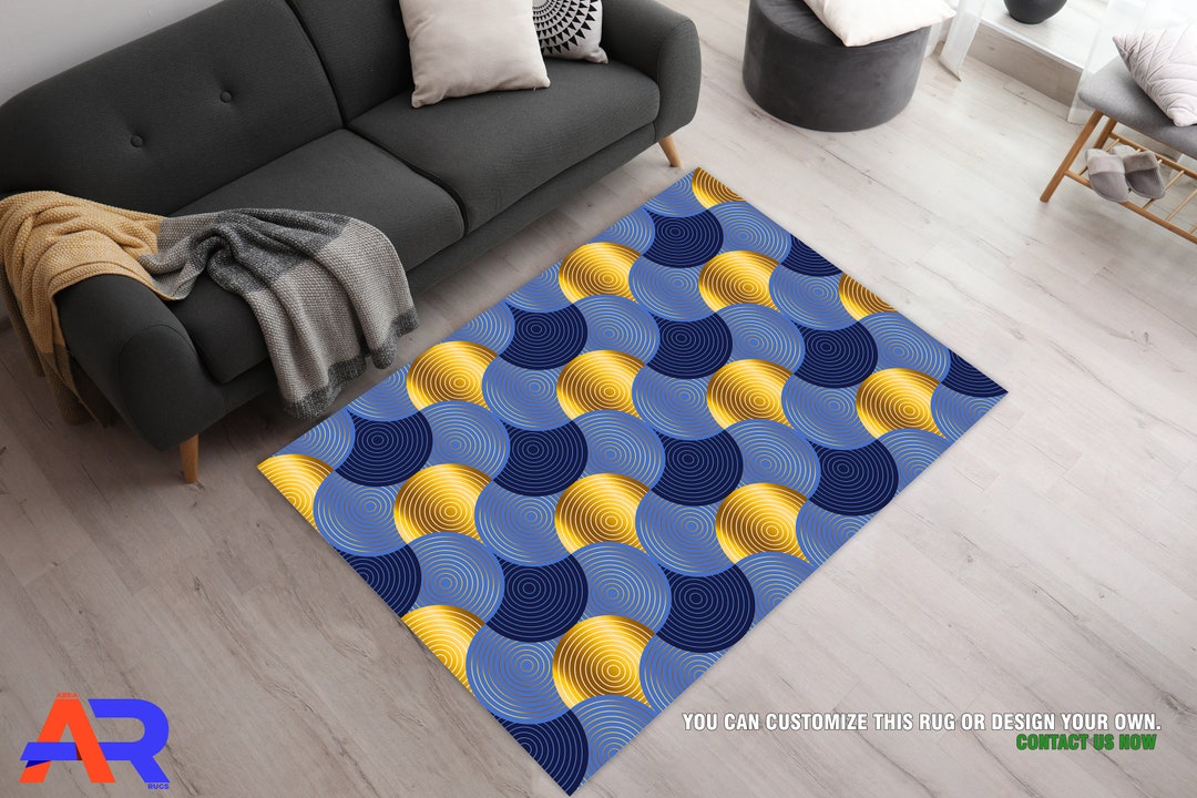 Navy Blue and Gold Rugs, Blue and Gold Pattern Rug, Personalized Area