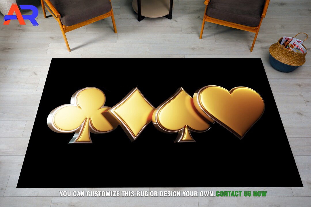 Poker Design Carpet, Playing Cards Symbols Rug, Casino Party Decor Rug ...