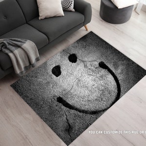 Smiley Face Rugs, Grunge Grey Smiley Face Rug, Smiley Rug, Grey Area Rugs, Personalized Area Rug, Smiley Face Area Rugs, Happy Face Rug