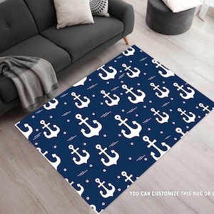 Blue Area Rug, Nautical Rug, Anchor Rug, Navy Area Rug, Blue And White Area Rug, Nautical Area Rug, Custom Rug, Sailors Knot Print Area Rug