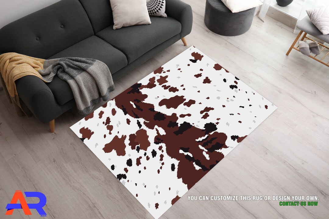Cow Print Rugs, White Brown and Black Area Rugs, Animal Print Rug ...