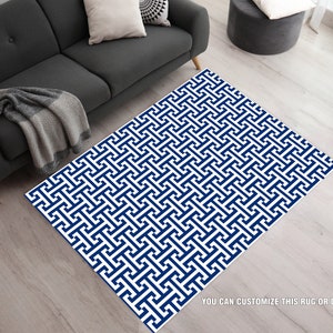 Blue Greek Key Rug, Blue And White Area Rugs, Azure Blue Rug, Decorative Greek Key Area Rugs, Classic Greek Fret Rugs