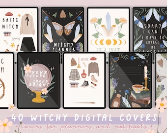 Witchy digital notebook covers | 40 witchy digital planner cover | Notability or GoodNotes covers | Png and A4 size