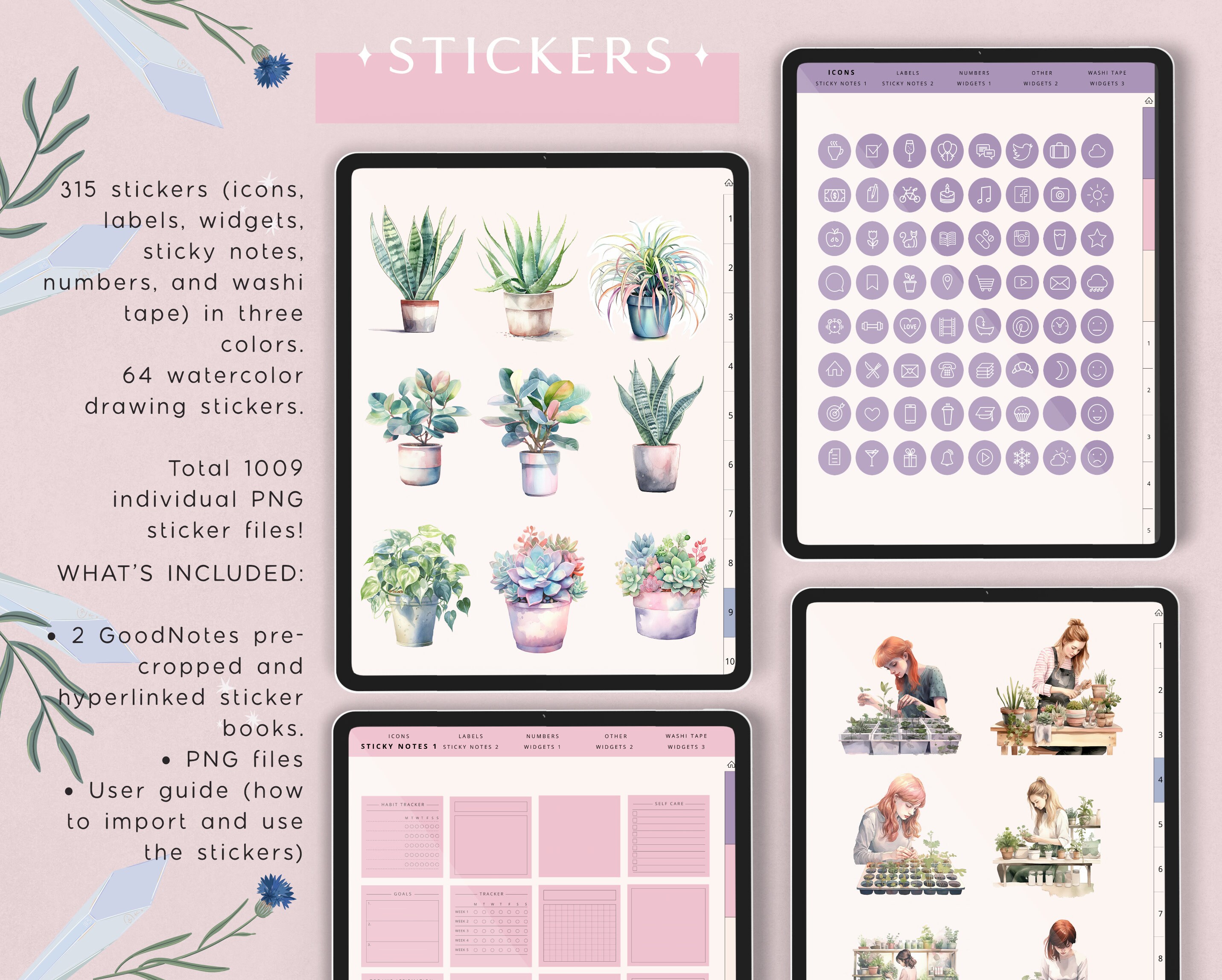 Plant Lover Digital Stickers for Goodnotes, 1009 Plant Mom Good Notes ...