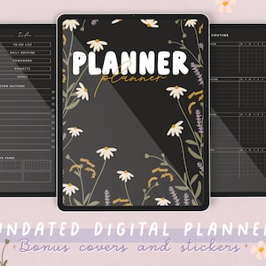 Odaterad digital planerare i mörkt läge | Söt minimalistisk Good Notes-planerare | Månads-, vecko- och dagligt schema | Projekt- och målspårare