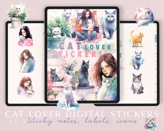 Cat lover digital stickers for goodnotes, 1000 cat mom good notes stickers for digital planner
