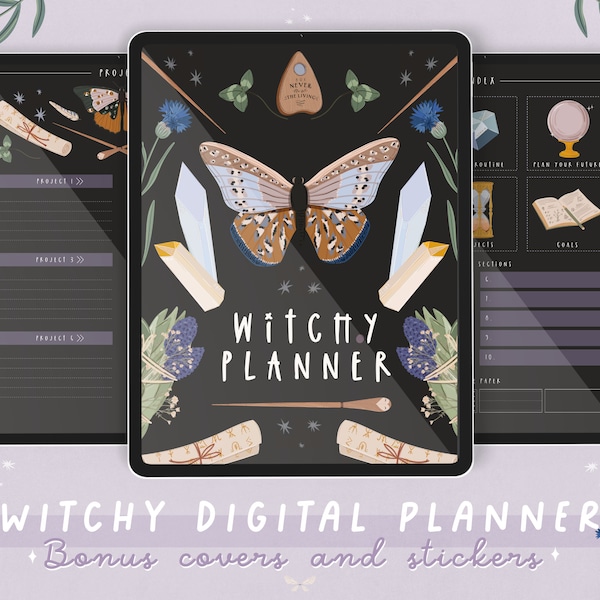 Witchy digital planner | Dark mode undated digital planner for GoodNotes and Notability | Dark academia aesthetic