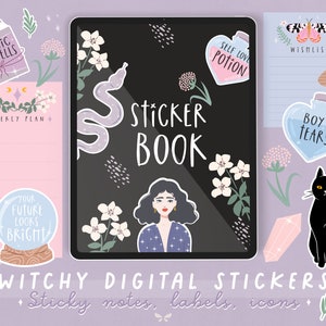 Digital witchy planner stickers | Digital sticker book | Good notes stickers | Digital sticky notes, widgets, labels icons, washi tape
