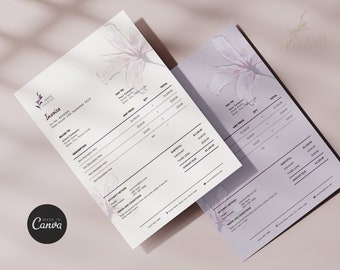 Invoice Template - Floral, Small Business, Freelancer, Customizable, Digital, Printable, editable on Canva - Company Invoice Billing Form