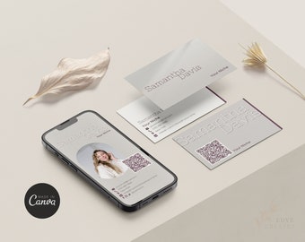 Clean Modern Business Card Template Bundle - Printable Business Card, Scannable Business Card with QR code, Digital E-card, edit with Canva