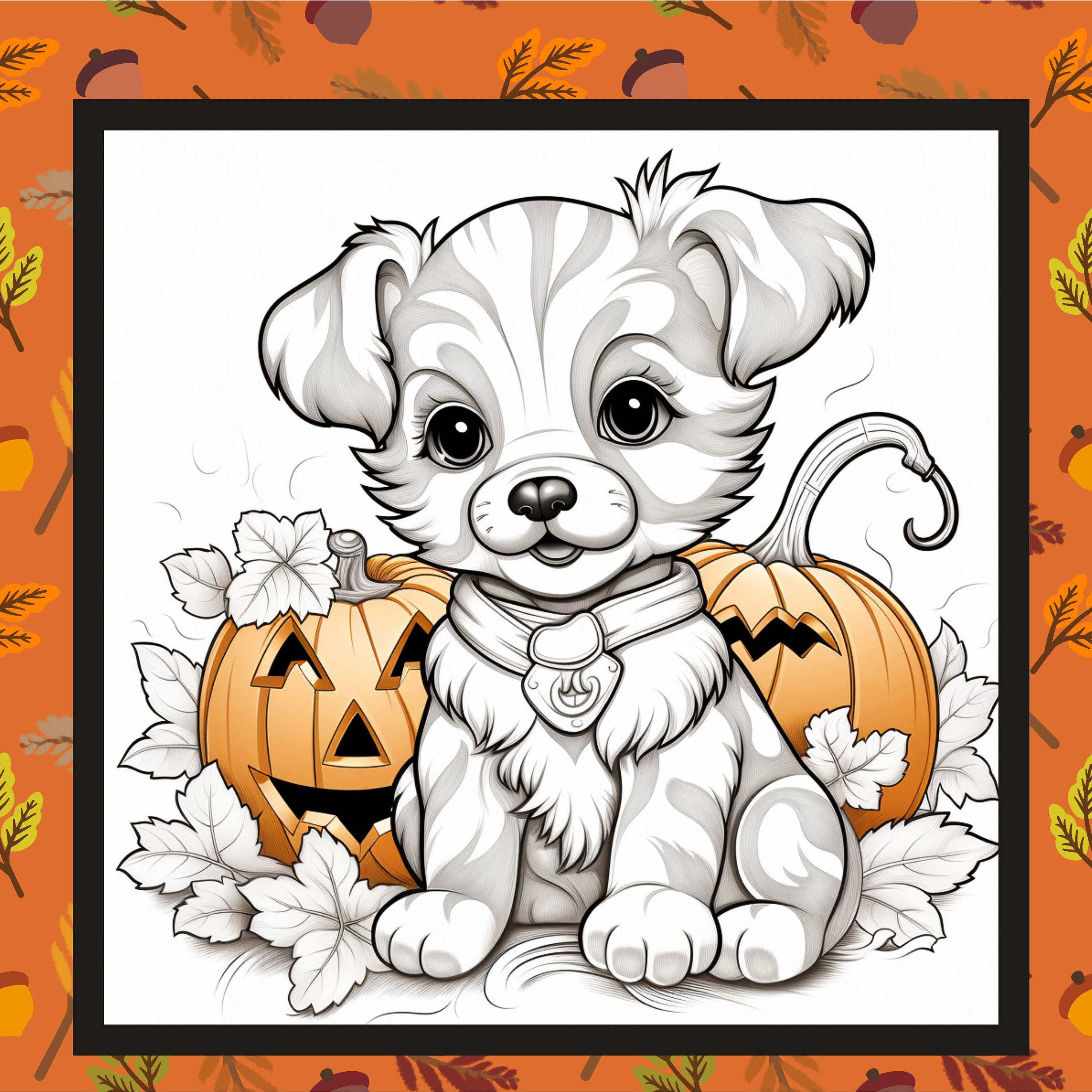 Adult and Kids Coloring Pages,cute Puppy in Pumpkin Coloring Pages,halloween Coloring,holiday ...