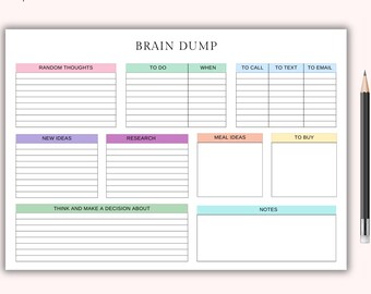 Printable Brain Dump Landscape, ADHD Brain Bump, Brain Dump Productivity Planner,  To Do List Printable, ADHD Daily Planner, Priority Matrix