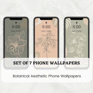 Boho Floral iPhone Wallpaper, Botanical Phone Background, Beige Cream Green Aesthetic Floral Style Art, Neutral Tone Phone Lockscreen
