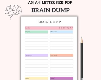 Brain Dump Planner, Thought Journal, Thought Organizer Tracker, ADHD Daily Planner, Organization Planner, To-Do List, Productivity Planner