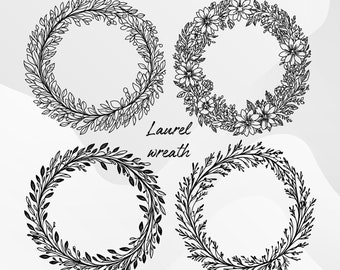 Laurel Wreath SVG, Floral Wreath SVG PNG, Wedding Wreath svg, Botanical wreath svg png