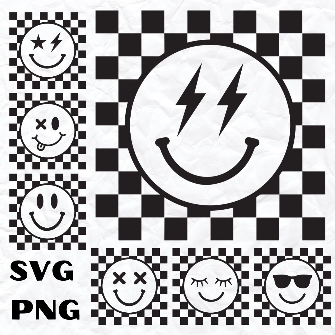 Checkered Smiley SVG PNG, Smiley Face Svg Png, Retro Smiley Face Svg
