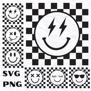 Checkered Smiley SVG PNG,  Smiley Face svg png, Retro smiley face svg, Trendy Smiley face