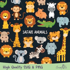 Bundle Safari animaux SVG, zoo SVG, bébé éléphant SVG, svg animaux de la jungle, girafe svg, svg de bébés animaux, Cricut,