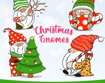 Pacchetto SVG di gnomi di Natale, Clipart di gnomi di Natale, Adesivi di gnomi di Natale SVG, Gnomi SVG, Cricut