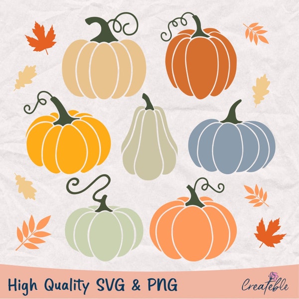Pumpkin SVG Bundle, Fall Leaves SVG, Cute Pumpkin PNG, Cute Halloween svg, Cute Fall svg - Commercial Use svg & png