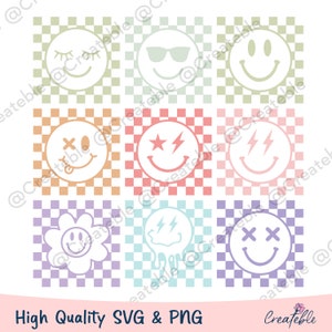 Checkered Smiley SVG PNG, Smiley Face svg png, Retro smiley face svg
