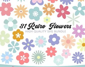 Retro Flower svg, Retro Daisy svg, Groovy Flower svg, Cricut Retro Flower svg, Retro Floral Clipart, Boho Floral Cut File, Retro Daisy png