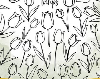 Pacchetto SVG Tulipano, Contorno Tulipano, SVG Fiore Primaverile, Disegno Linea Tulipano, SVG Fiore Tulipano