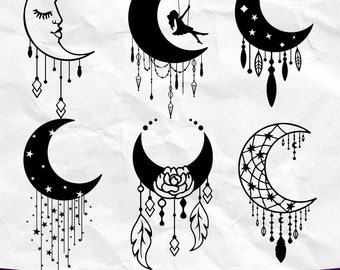 Moon Dreamcatcher SVG, Floral Moon SVG PNG, Moon svg Bundle, Moon Face svg, Moon and Stars svg