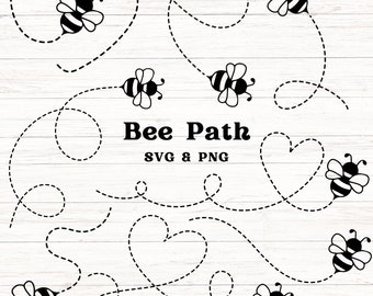 Pacchetto Bee Path SVG PNG, Pacchetto Bee svg, SVG Bee Trail, File di taglio Cricut, Clipart di api mellifere, Bumble Bee png
