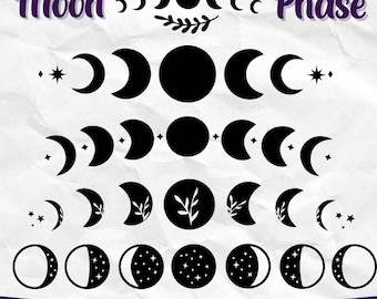 Månfas Clipart, månfas SVG, måne SVG-paket, Boho Moon SVG, måne Clipart-paket, Cricut Cut-fil