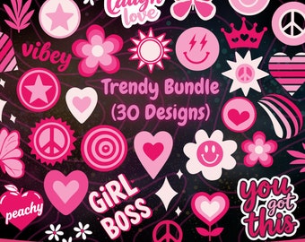 Pacchetto SVG alla moda rosa, faccina sorridente SVG, ragazza Tumbler SVG, fiore retrò svg, hippie svg png, trendy Cricut