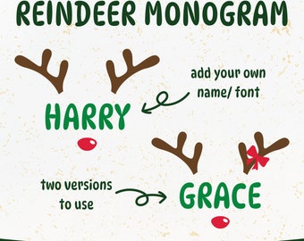 Reindeer Monogram SVG, Reindeer Face svg png, Reindeer SVG, Rudolph SVG, Christmas Monogram svg, Girl Reindeer svg