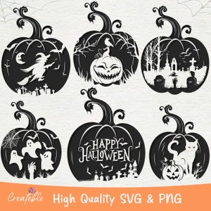 Zestaw dyni na Halloween, sylwetka dyni SVG, dynia SVG PNG, słodka dynia SVG, czarny kot SVG