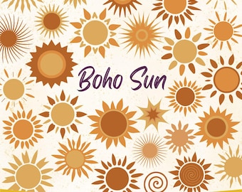 Pacchetto SVG Boho Sun, SVG Retro Sun, SVG Raggi di sole, SVG Celestiale, PNG Boho Sun