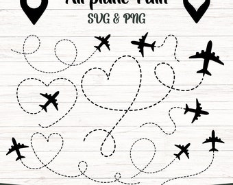Aereo SVG PNG, Pacchetto SVG aeroplano, Luna di miele in formato SVG, Viaggio per ragazze in formato SVG, Itinerario in aereo in formato SVG, Percorso cardiaco in aereo, Linea tratteggiata in formato SVG, Cricut