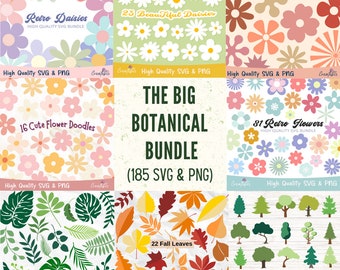 Botanical SVG Bundle, Retro Flower Bundle, Boho Floral SVG, Botanical Clipart, Floral PNG Bundle, Cricut svg Bundle