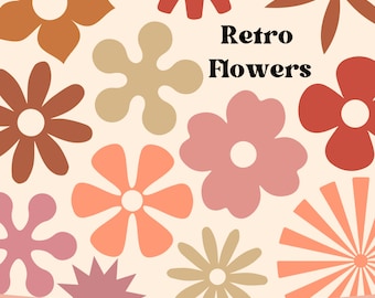 12 Retro Flower svg png, Retro Flower Shape svg, Groovy Flower svg, Cricut Retro Flower svg, Floral Botanical Clipart, Groovy Floral png