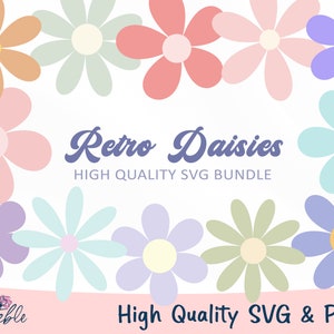 Lot Marguerite SVG, SVG fleur rétro Cricut, Marguerite PNG, fichier Clipart couper pour Cricut, fichier de coupe vectorielle, svg printemps, svg été, clipart rétro